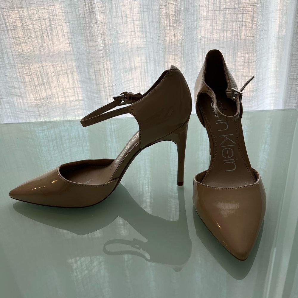 Calvin Klein Dressa Nude Patent Ankle Strap Heels - Picture 3 of 6